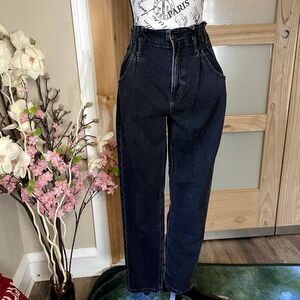 American Eagle Women Jeans Sz 2 Black Mom Pleated High Rise Classic Denim